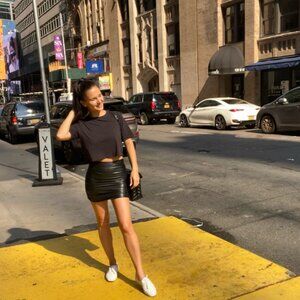 Wilfred Ruched Faux Leather Mini Skirt